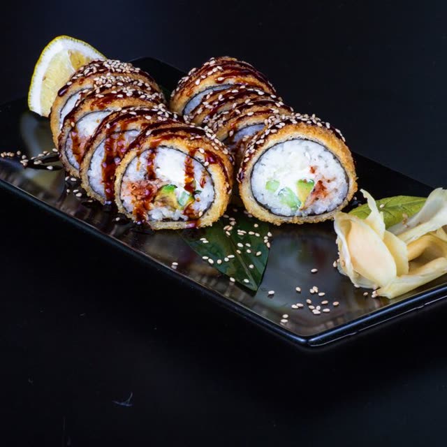 800 · Baked Sake Roll with salmon, cucumber, sesame